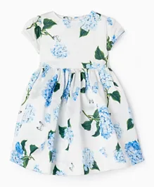 Zippy Blue Hydrangeas Print Dress - Multicolor