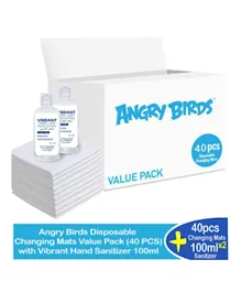 Angry Birds Disposable Changing Mats Value Pack 40 Pieces + 2 Hand Sanitizer 100ml - Blue