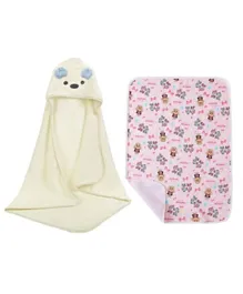Star Babies Microfiber Hooded Towel With Reusable Changing Mat - White/Pink