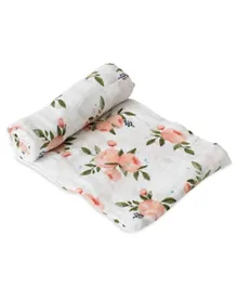 Little Unicorn Cotton Muslin Swaddle Water colour Roses - White