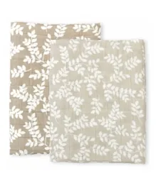 A Little Lovely Company Muslin Cloth Leaves Taupe - Set of 2