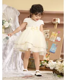 Smart Baby Bow Embellished Party Dress - Multicolor