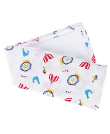 My Milestones 3 in 1 Muslin Swaddle Wrapper Pack of 2 - Carnival Print White Blue