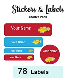 Ladybug Labels Personalised Name Labels Starter Pack  Sport Car - Pack of 78