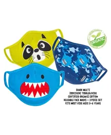 Zoocchini Shark Organic Reusable Cloth 3 Pack Face Masks Set - Green & Blue