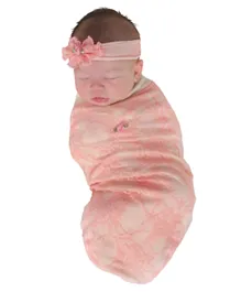 BABYjoe Baby Cocoon Swaddle Lace with Headband  and Announcement Card - Pink