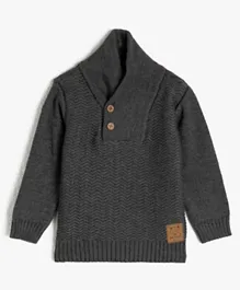 Koton Shawl Collar Patched Sweater - Dark Grey