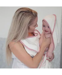 Cuddledry Handsfree Baby Towel Hooded - White with Pink Edge