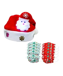 قبعة كريسماس ستار بيبيز مع ضوء و 10 كمامات للاستعمال مرة واحدة
