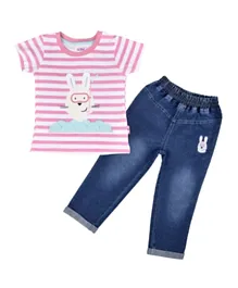 Smart Baby Striped & Embellished Top & Pants Set - Pink