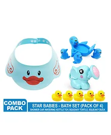 Star Babies Bath toy Set  of 4 (Shower cap, Watering kettle toy, Sea Lion , Duck) -Multicolour