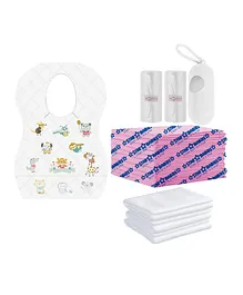 Star Babies Combo Pack of Disposable Bibs Animal Print + Changing Mats +  Disposable Towel + Scented Bag + Dispenser