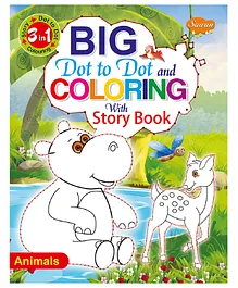 Sawan 3 In 1 Big Dot To Dot & Colouring With Story Book Animals - English