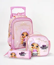 Nana's Printed Trolley Backpack + Lunch Bag + Pencil Case Set Pink - 14 Inches