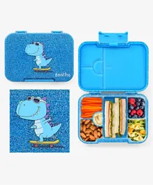 Bonfino Dino ABS Bento Lunch Box, BPA Free, Microwave Safe Removable Tray, 6 Adjustable Compartments, Leakproof, Lightweight, 22x15.5x5cm, 1L, 3 Years+ - Blue