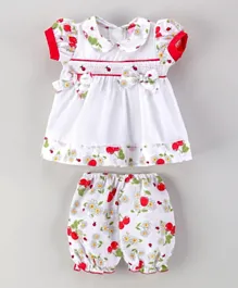 Rock a Bye Baby Smocked Top And Cherry Print Bloomer Shorts Set - Red