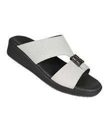 Barjeel Uno Textured Leather Arabic Sandals - White