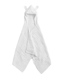 Anvi Baby Cotton Muslin Hooded Bath Towel - White Lotus