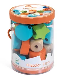 Djeco Filacolor Lacing Beads for Kids - 24 Wooden Colorful Pieces, Educational Toy Enhances Dexterity & Focus, 18M+
