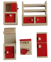 Mindset Mini Wooden Furniture Kitchen Red - 5 Pieces