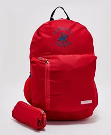Beverly Hills Polo Club Logo Detail Backpack With Pencil Pouch Red - 18 Inches