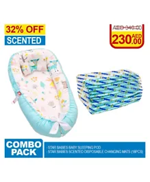 Star Babies Combo Blue Baby Lounger Sleeping Pod & Scented Disposable Changing Mats - Pack of 2