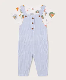 Monsoon Children T-Shirt with Dungaree - White & Blue