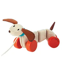 Plan Toys Happy Puppy Wooden Pull Along Toy - Multicolour