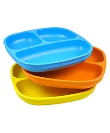 Re-play Recycled Packaged Divided Plates Pack of 3  Easter - Yellow  Bright Pink and Sky Blue