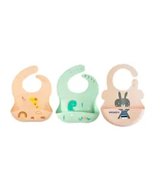 Pixie Waterproof Silicone Bibs Giraffe, Dino & Bunny Pack of 3 - Multicolour