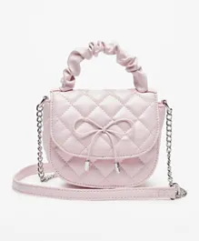 Little Missy Quilted Satchel Bag with Ruched Handle and Chain Strap-Pink