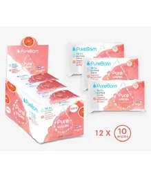 PureBorn Pure Wipes Grapefruit Bundle Pack of 12 - Total 120 Wipes