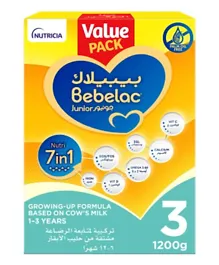Bebelac Junior Nutri 7 In 1 Palm Oil Free Growing-Up Cow's Milk Formula Stage 3 Value Pack - 1200g