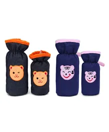 Babyhug Denim Bear Face Bottle Cover Set of 2, Elastic Grip, Easy-Carry Design, Washable - Assorted Colours
