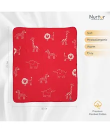 Nurtur 100% Cotton Knitted Baby Blanket Animals - Red