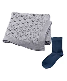 Star Babies Cotton Knitted Blanket With Socks - Grey
