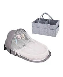 ستار بيبيز - مجموعة سرير ناموسية للأطفال مع حقيبة تنظيم الحفاضات مجانًا - رمادي