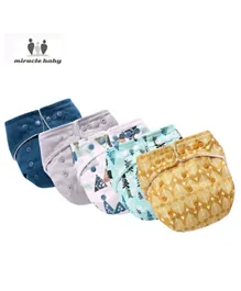 Little Angel Miracle Baby Reusable Pocket Diaper Assorted Design with 2 Insert Pads MB 3  - Pack of 5