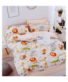 Brain Giggles 100% Cotton Animal Cartoon Printed Double Bed sheet and Pillow Case - Multicolor