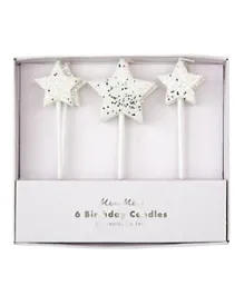 Meri Meri Siliver Glitter Star Candles - Pack of 6