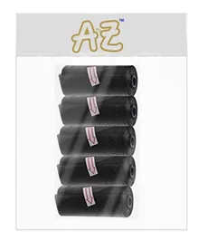 A to Z Disposable Non Scented Bag Stress Resistant, Puncture Resistant, Neutralizes The Unpleasant Odours, 32 x 22 cm, 0 Months+, Black - 5 Rolls