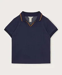 Monsoon Children Cotton Solid Polo T-Shirt - Navy Blue