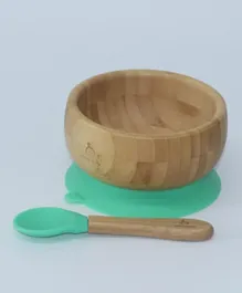 Mori Mori Round Suction Bamboo Bowl with Spoon – Green