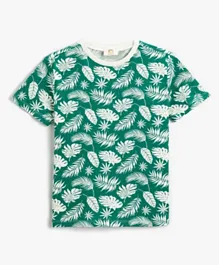 KOTON Leaves All Over Printed T-Shirt - Green & White