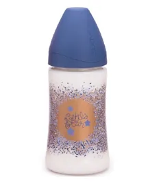 زجاجة رضاعة بعنق واسع مع حلمة سيليكون تشريحية من سوافينكس نجمة صغيرة، لون أزرق داكن - 270 مل