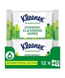 Kleenex Hygienic Proactive Care Cleansing Wipes Pack of 12 - 40 Pieces Each