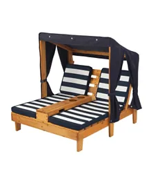 KidKraft Double Chaise Lounge With Cup Holder - Honey & Navy