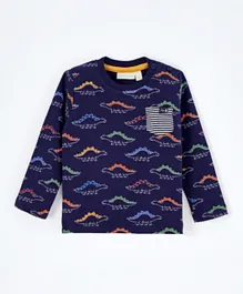 JoJo Maman Bebe Linear Dino Print T-Shirt - Navy