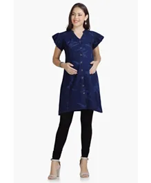 House of Napius Fashionable Maternity Denim Printed Tunic with Butterfly Sleeves - Navy