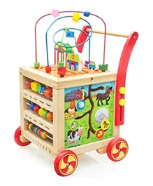 فاكتوري برايس - عربة مشي الأطفال الخشبية مع متاهة ومكعب نشاط